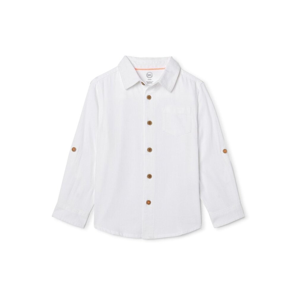 Wonder Nation Toddler Boys White Long Sleeve Button Front Shirt Size 3T